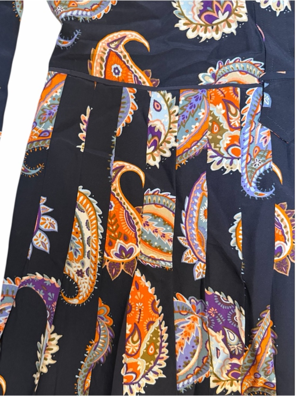 Tory Burch Navy Paisley Long-Sleeve Midi Dress sz 2 - Picture 3 of 7